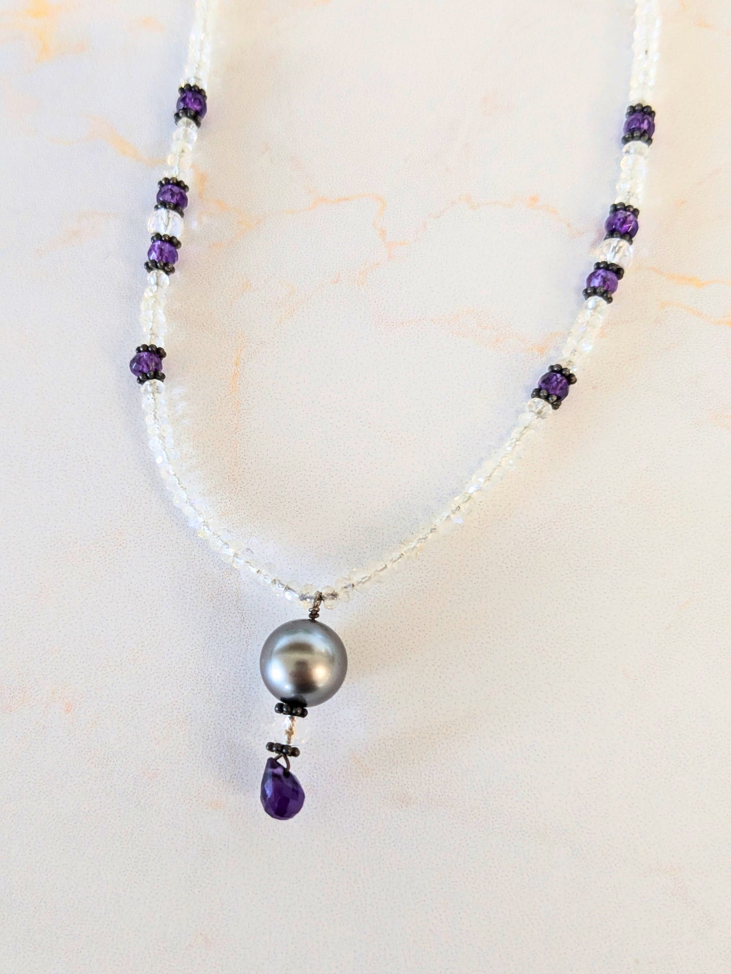 Quartz Amethyst Moonstone Necklace