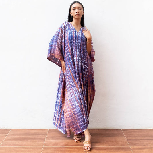 Tie Dye Kaftan Dress (Indigo) - Sun Dress Beach Resort Wear