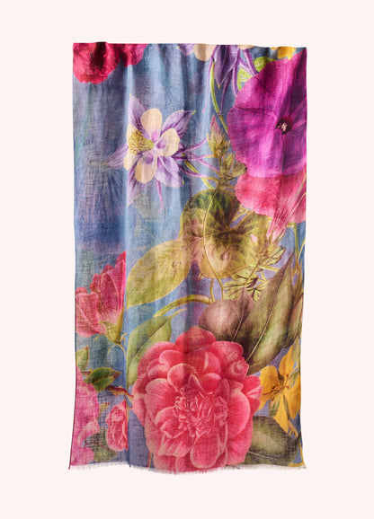 Linen/Cotton Scarf - Floral Study - Denim