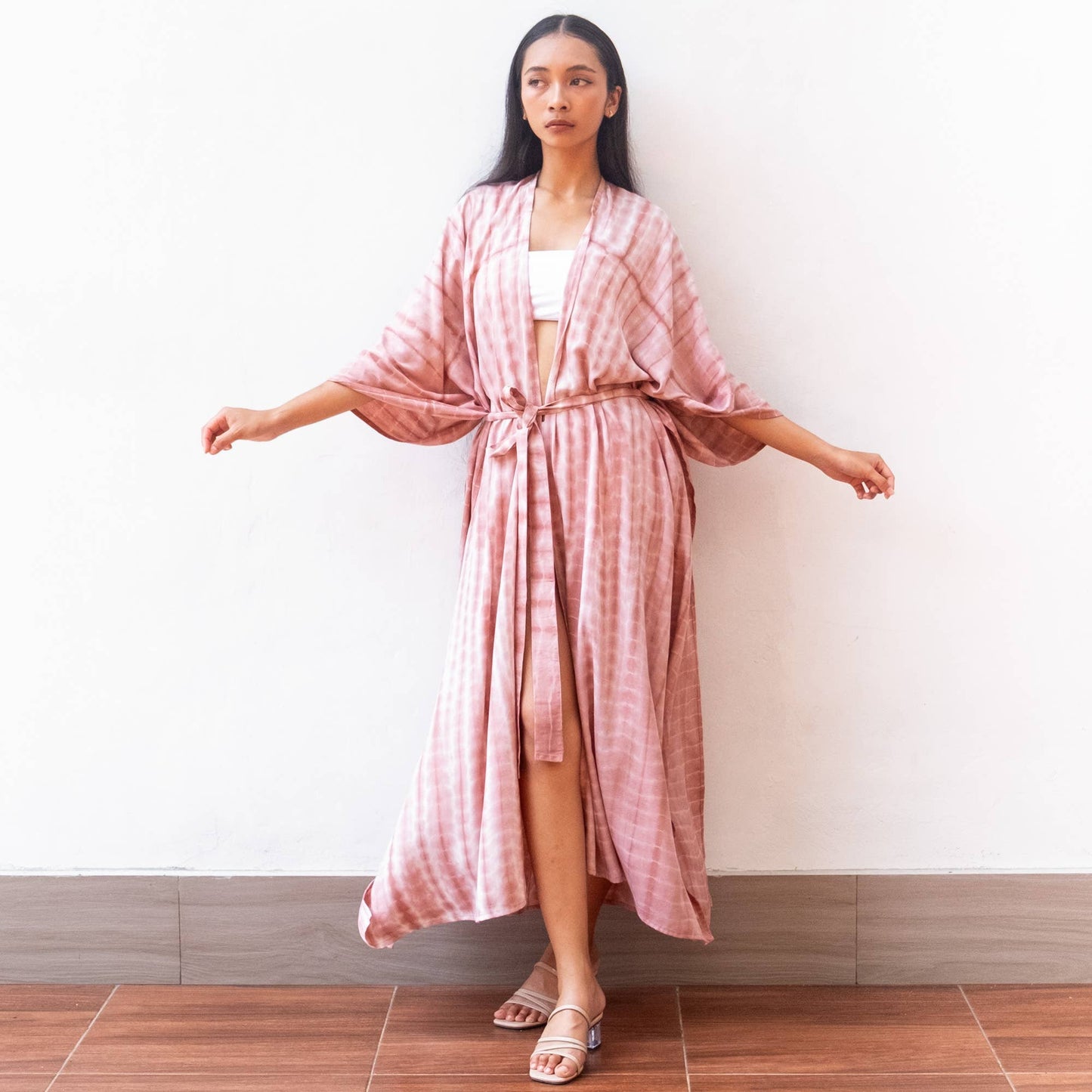 Tie Dye Kimono Cover Up (Nude Pink) - Bikini Beach Robe Sun