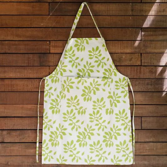 Handprinted Cotton Canvas Apron – Karisi Leaf Print