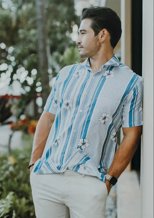 Men's Hawaiian Shirt  Blue Hibiscus