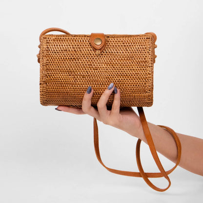 Rattan Bag Purse Wallet Clutch Crossbody (Brown Water Drop)