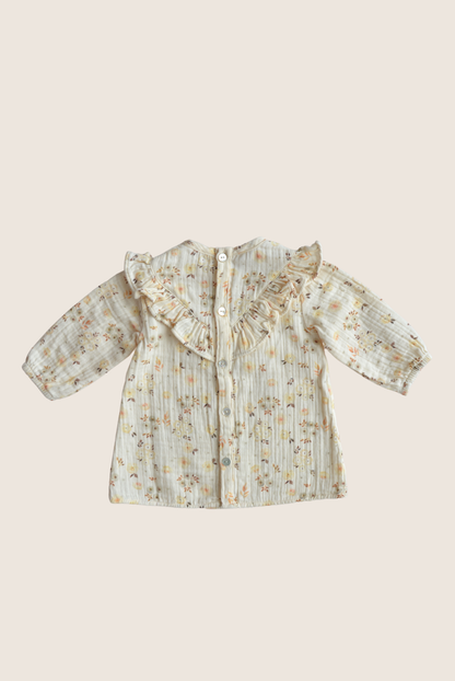 Baby / kids 100% cotton muslin blouse flower print: 12-18 months