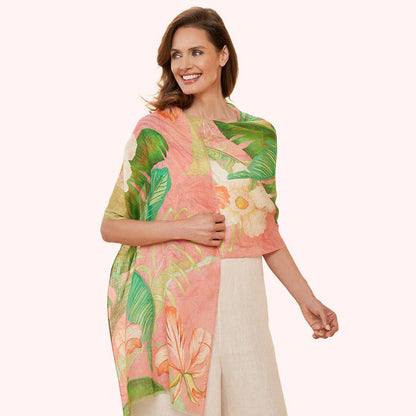 100% Linen Delicate Tropical Scarf - Candy
