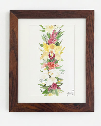 Red and Yellow Lei Po'o in Walnut Frame-con
