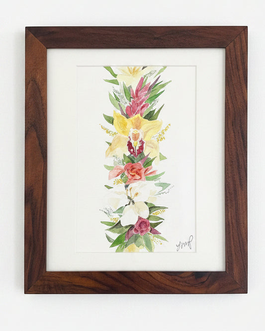 Red and Yellow Lei Po'o in Walnut Frame-con