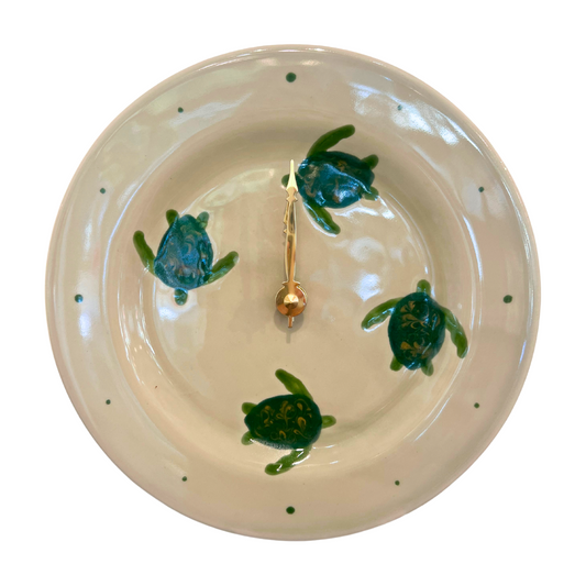 8" Round Plate Clock Celadon Honu
