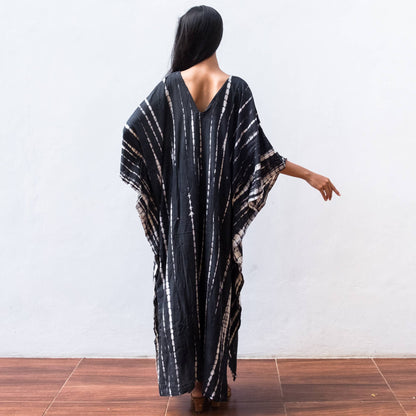 Tie Dye Kaftan Dress (Black Silver) - Sun Beach Resort Wear