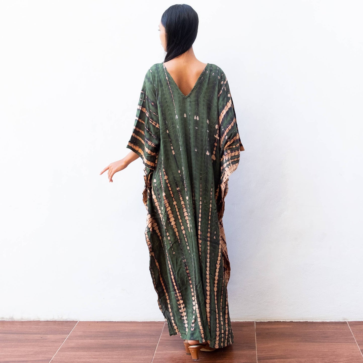 Tie Dye Kaftan Dress (Army Green) - Sun Beach Resort Wear