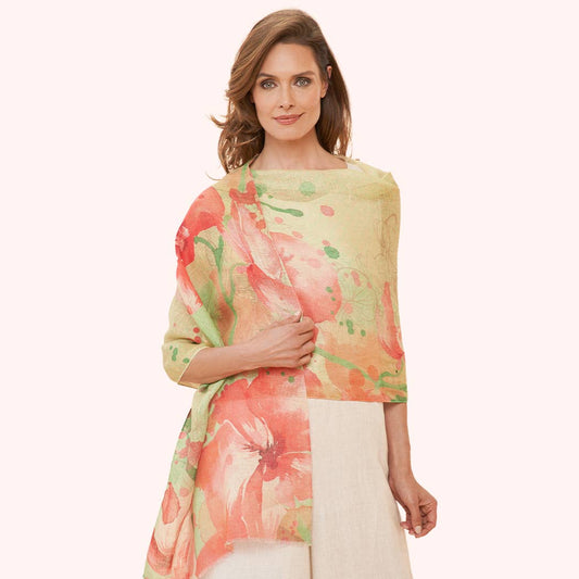 100% Linen Watercolour Orchid Scarf