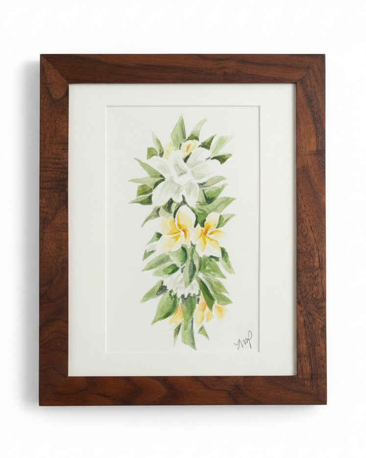 Red and Yellow Lei Po'o in Walnut Frame-con