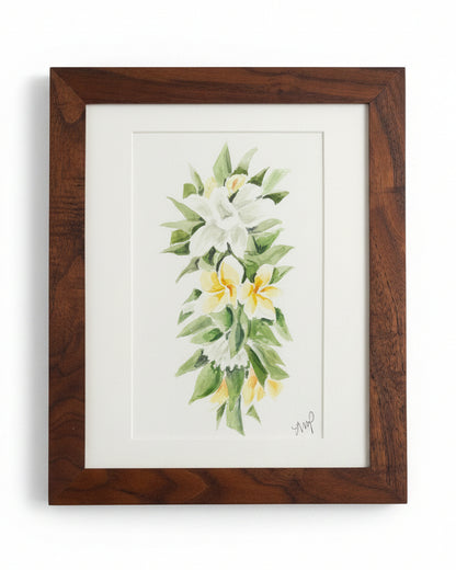 Red and Yellow Lei Po'o in Walnut Frame-con