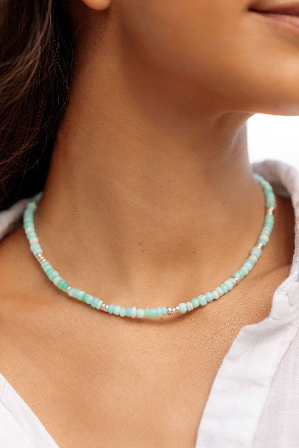 Peruvian Blue Opal Silver Necklace - Mana'olana