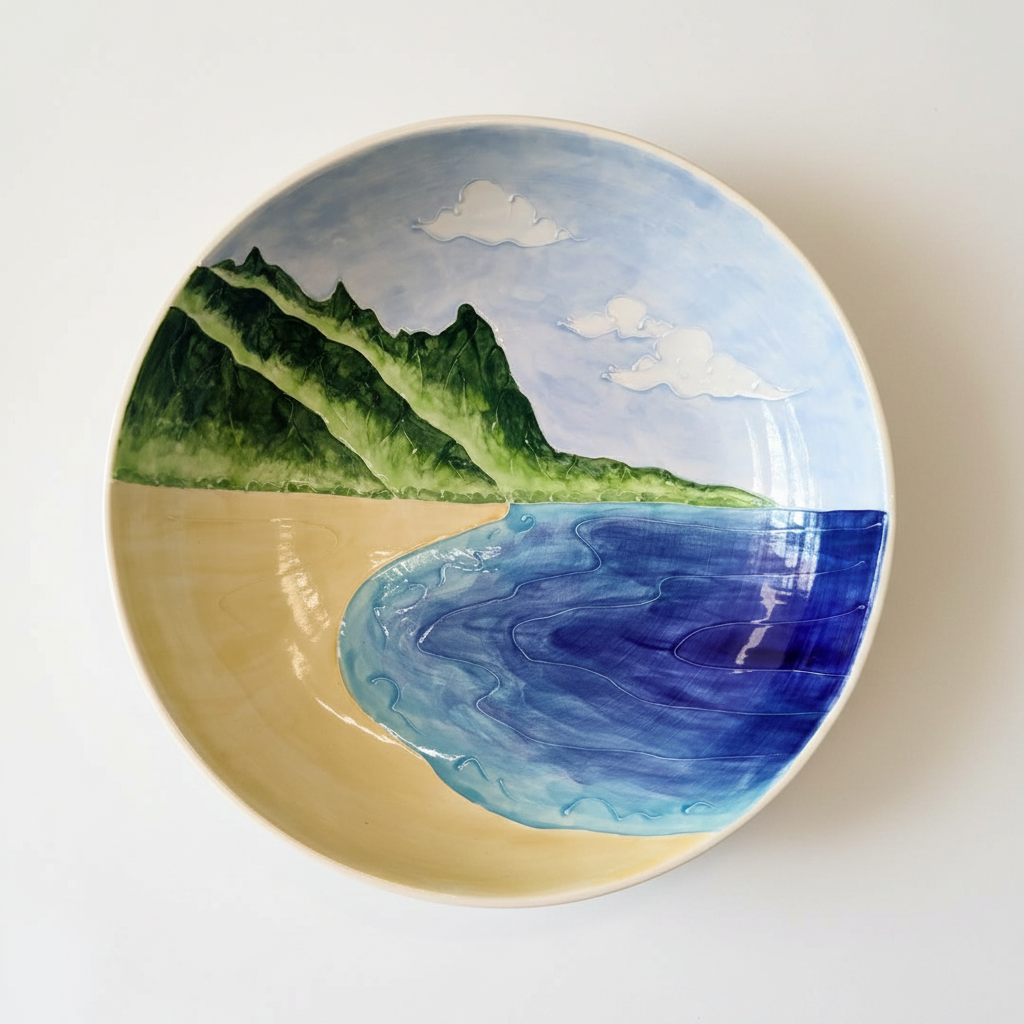 pasta bowl showing bali hai on kauai's north shore
