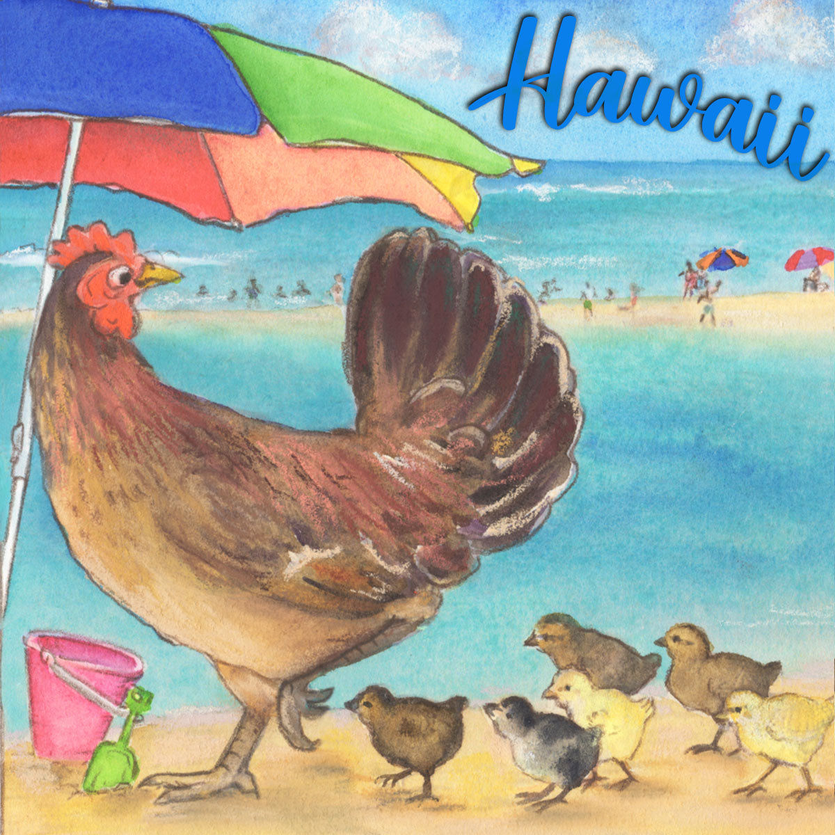 Poipu Beach Chickens Coaster