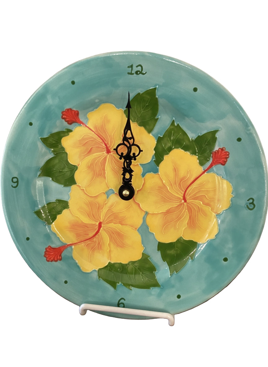 Hibiscus Round Plate Clock