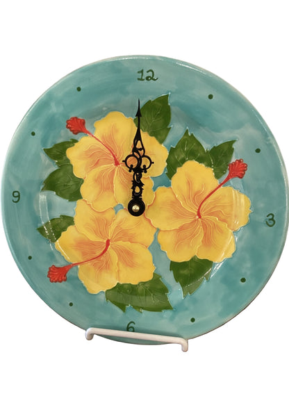 Hibiscus Round Plate Clock