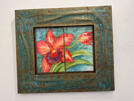Red Cattleya Diptych (Giclée) Framed in copper