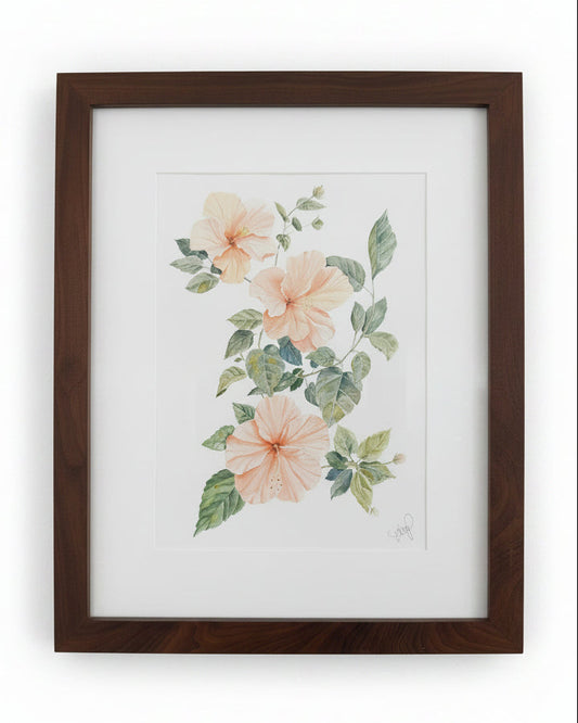 Hibiscus Trio (20x24) Walnut Frame -con