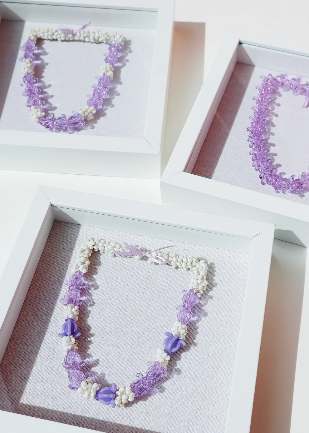 Flower Glass Lei in 9" x 9" Shadowbox