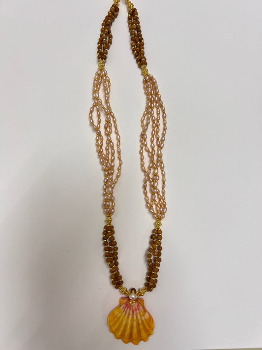 LD Sunrise Shell with Pink Pearl Necklace -CON