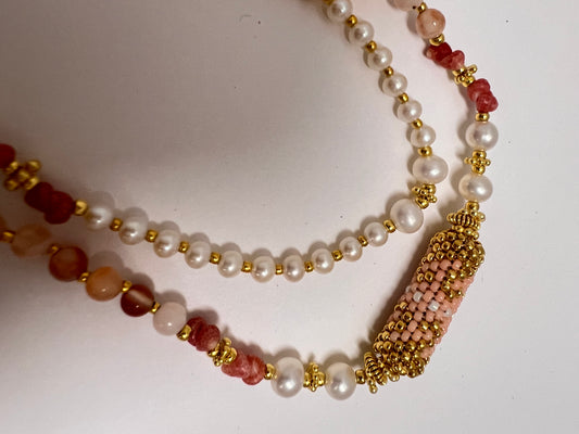 LD Sakura Agate Gem Long Necklace -CON