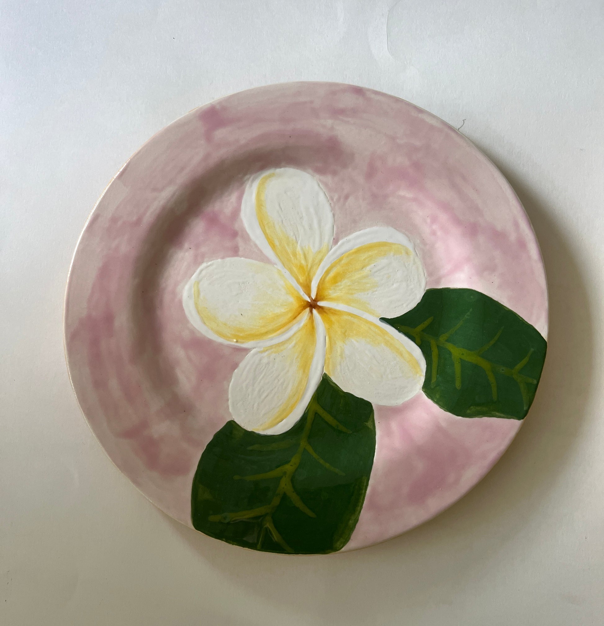 Ceramic plate with a floral design on a white background
