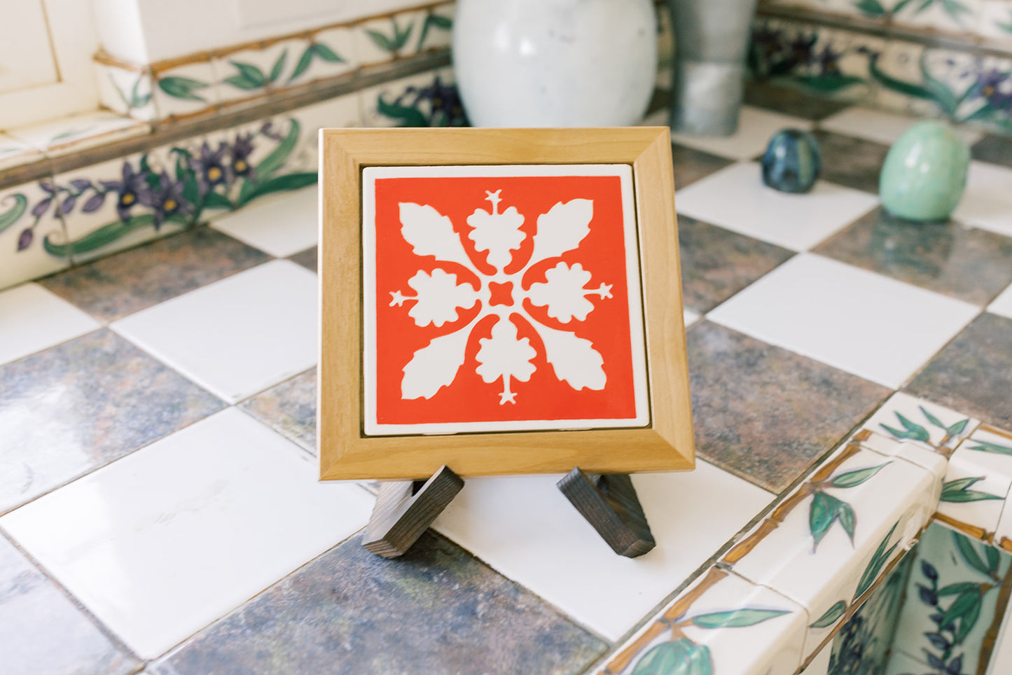 Hawaiian Quilt Tile 6"  -Framed