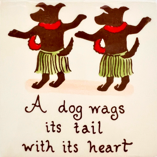 A Dog Wags it's Tail Tile 4"