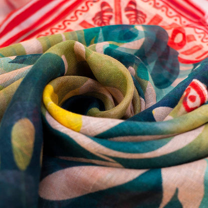 Linen/Cotton Scarf - Exotic Leaves
