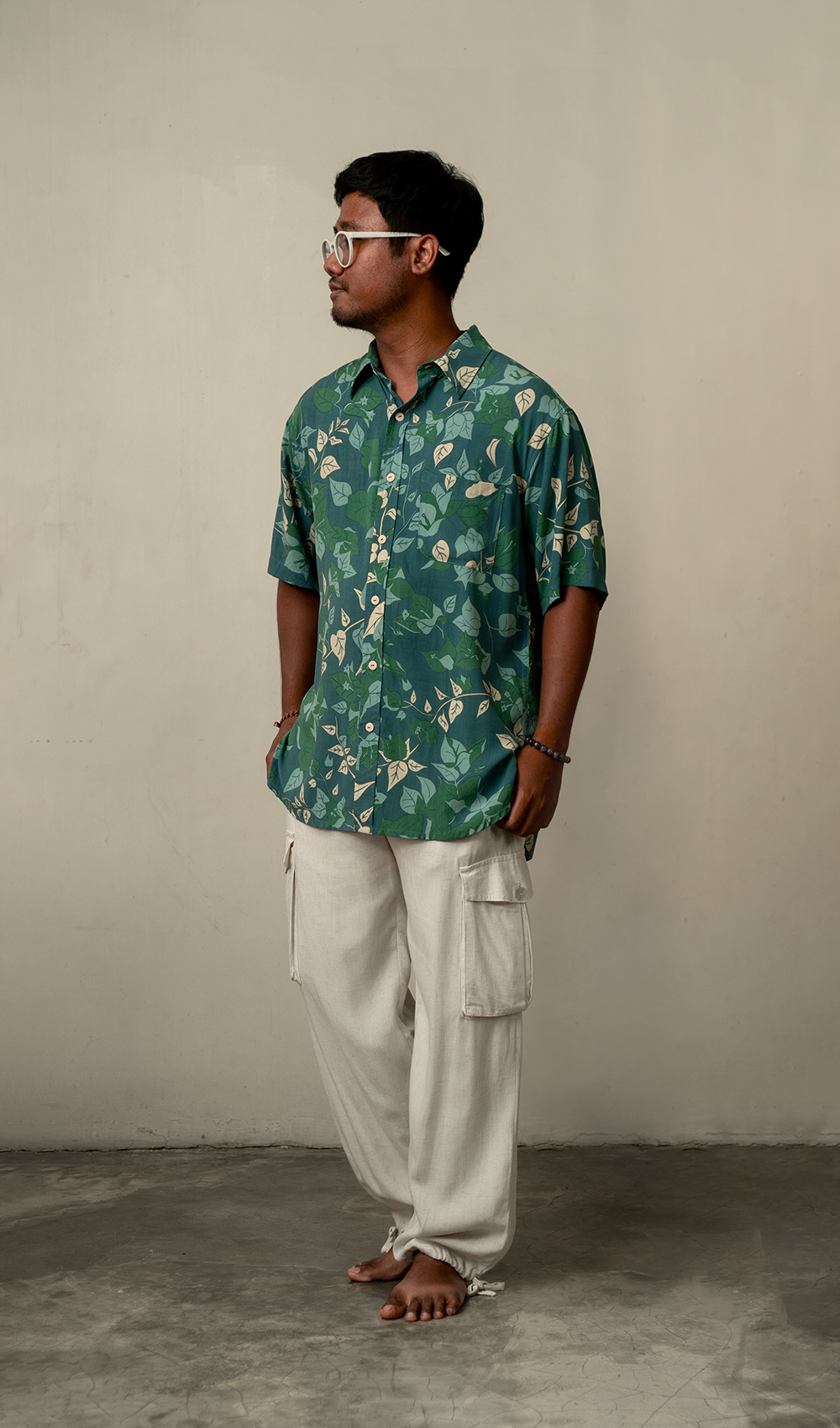 Printed Shirt Rayon | Bougainvillea Moss