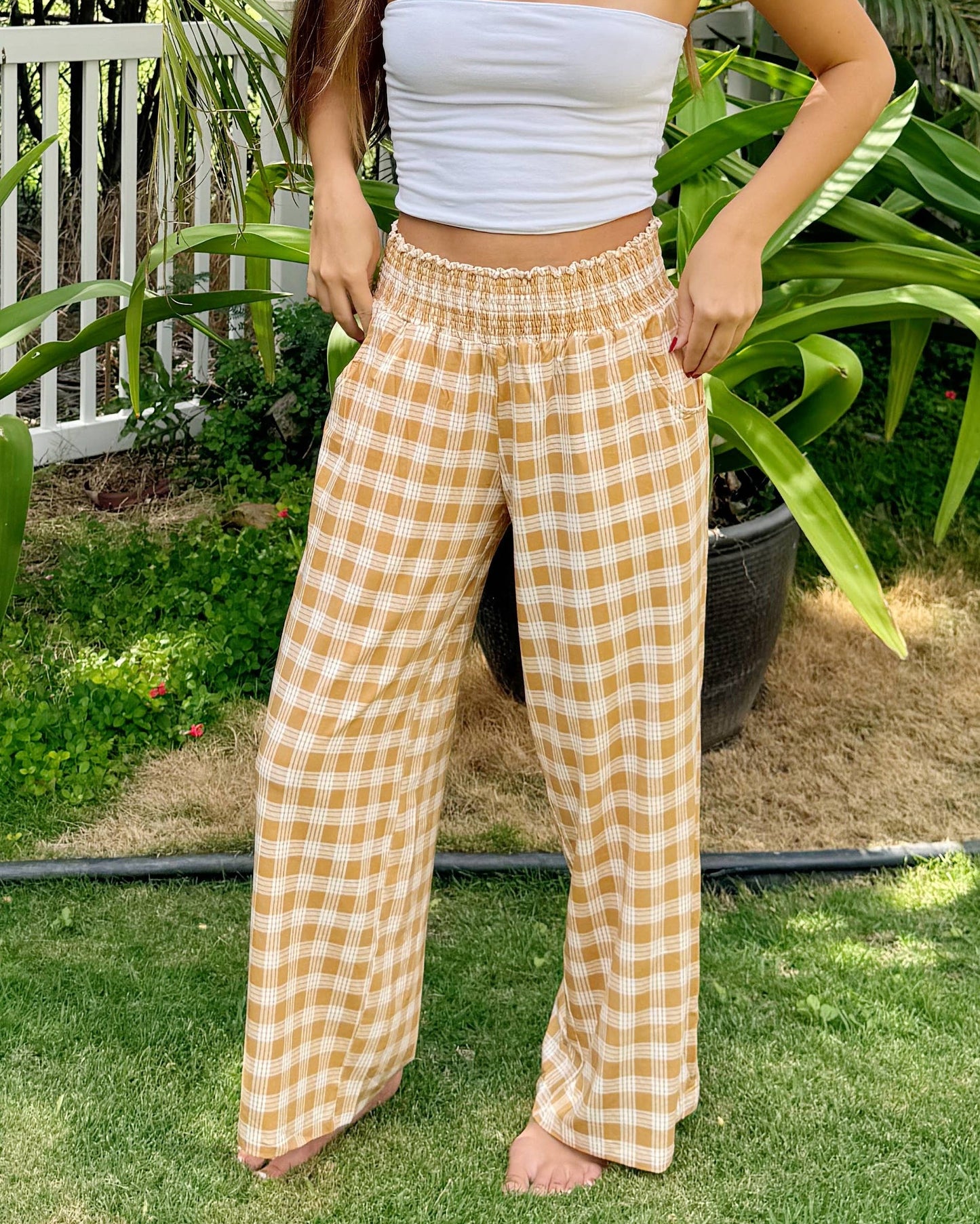 tan palaka pants with elastic waistband