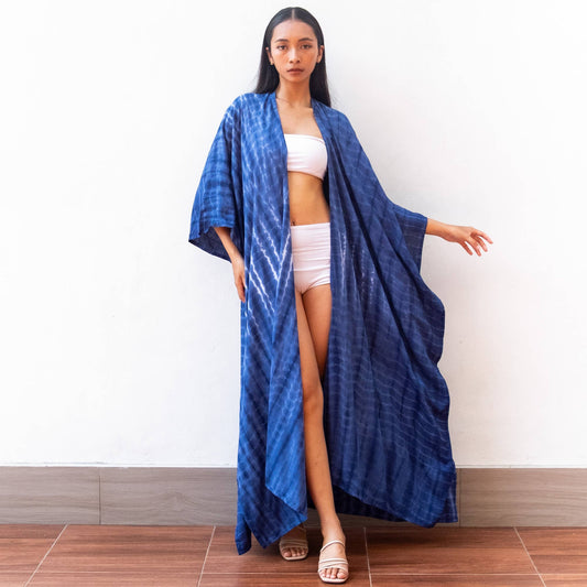 Tie Dye Kimono Cover Up (Nude Blue) Bikini Beach Dress Robe