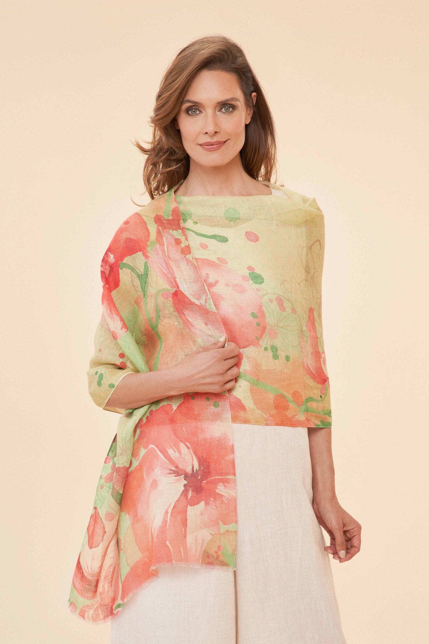 100% Linen Watercolour Orchid Scarf