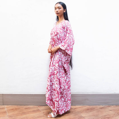 Tie Dye Kaftan Dress (Maroon Carnation) - Resort Maternity