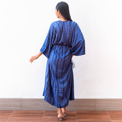 Tie Dye Kimono Cover Up (Nude Blue) Bikini Beach Dress Robe