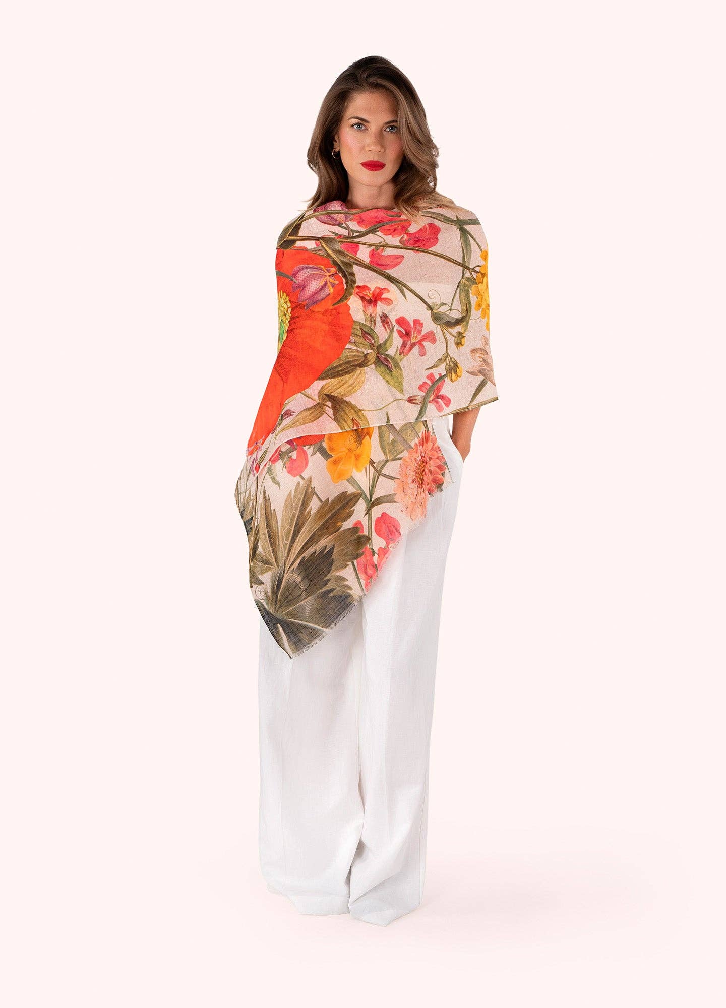 Linen/Cotton Scarf - Fine Flowers, Cream