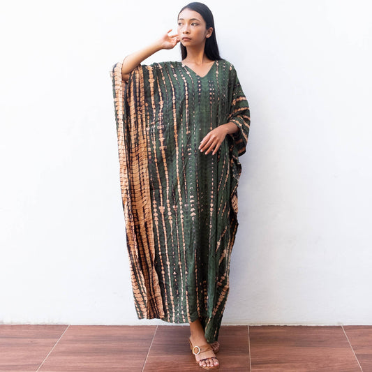 Tie Dye Kaftan Dress (Army Green) - Sun Beach Resort Wear