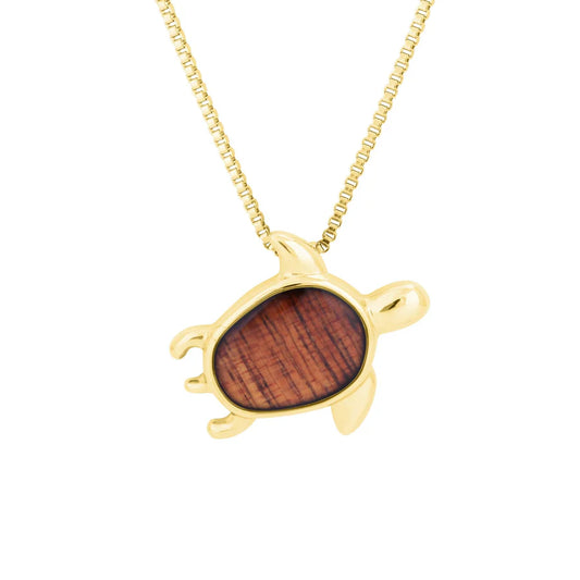 Hawaiian Koa Honu Necklace - Yellow Gold