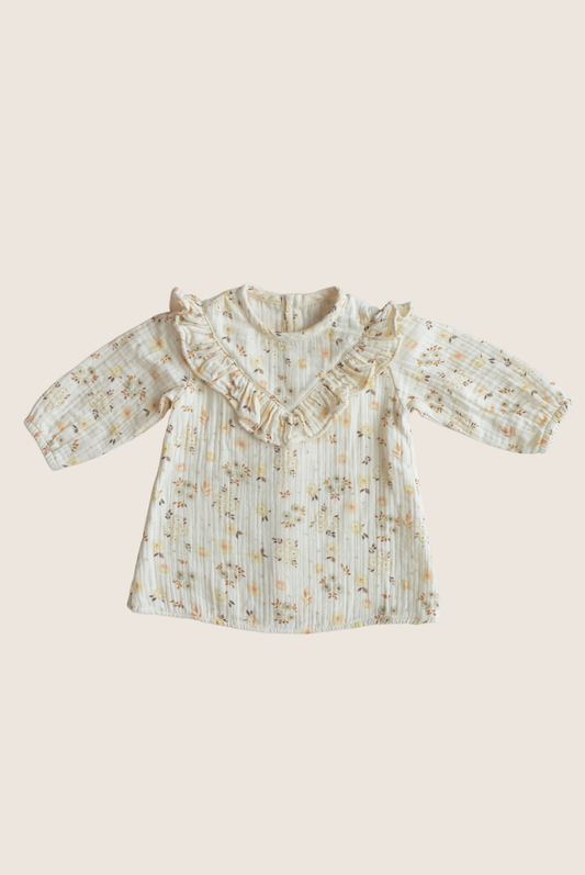 Baby / kids 100% cotton muslin blouse flower print: 18-24 months