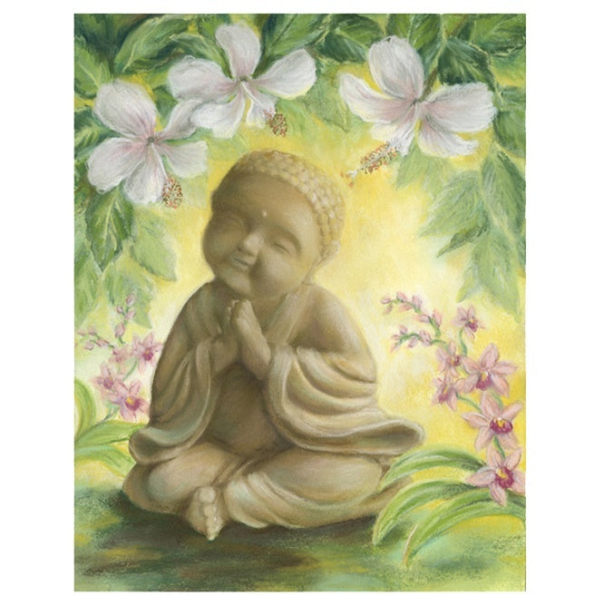 Baby Buddha Under Hibiscus Giclée