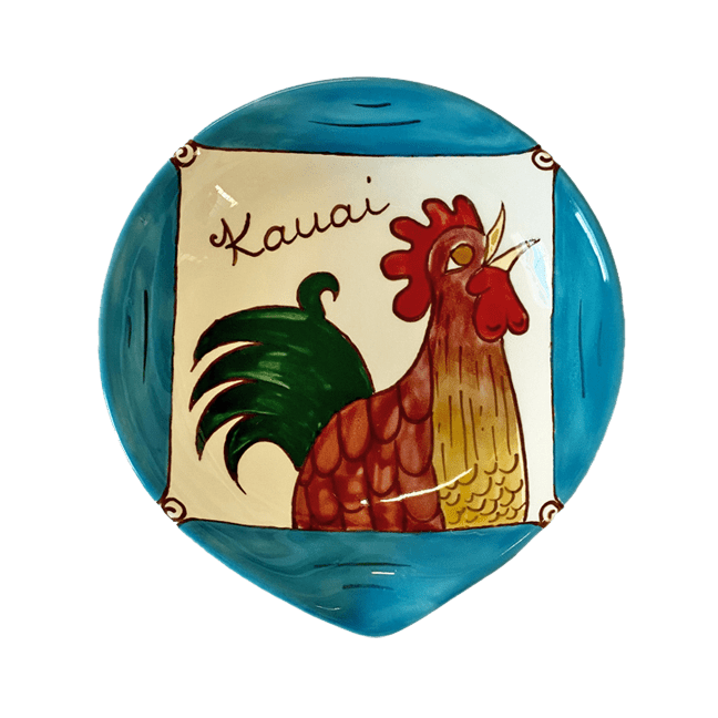 Round Spoon Rest Blue Rooster
