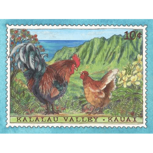 Kalalau Valley Chickens Kauai Stamp Print
