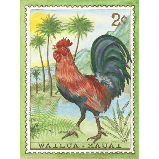Wailua Rooster, Kauai Stamp Print