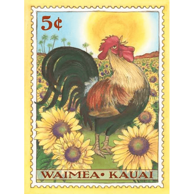 Waimea Rooster Kauai Stamp Print