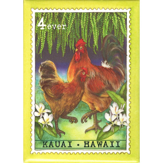 Hen & Rooster/Kauai 4 Cent Stamp Magnet