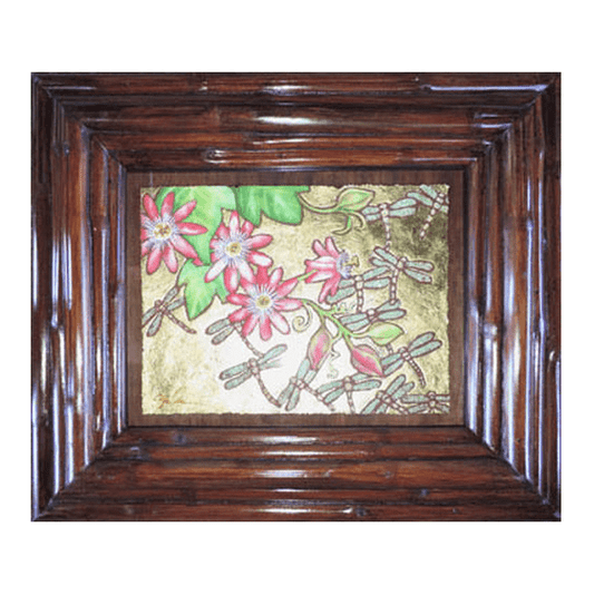 Red Passionflower in Gold Giclee