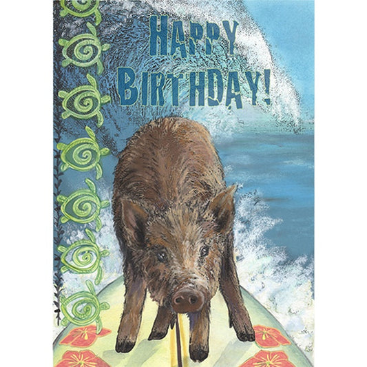 Happy Birthday Surfing Pig Greeting Card